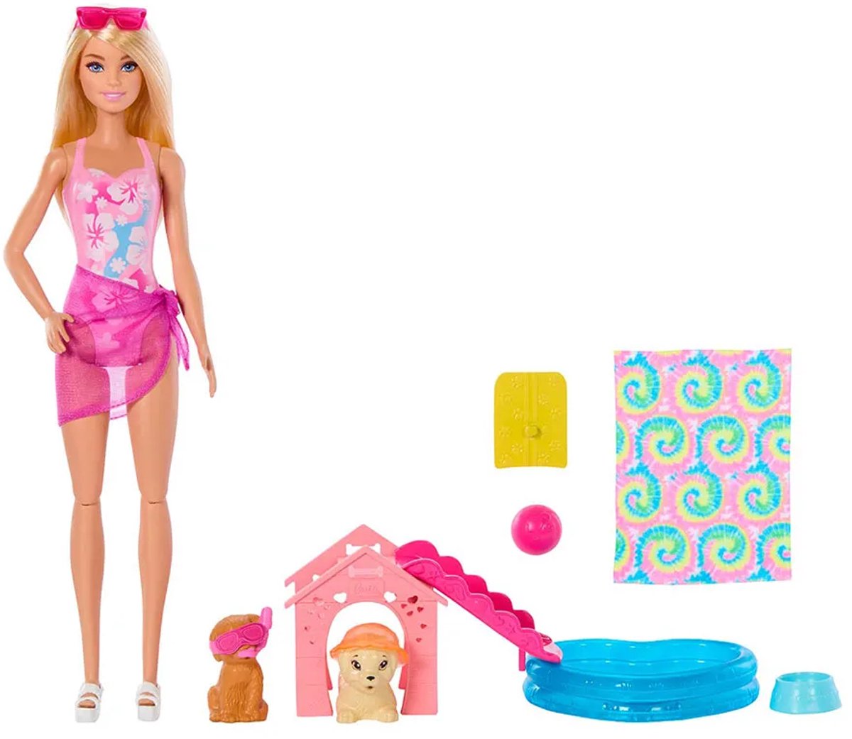 Barbie Zwemfeestje voor Puppy's – Speelset met Glijbaan & Hartvormig Zwembad — afbeelding 2