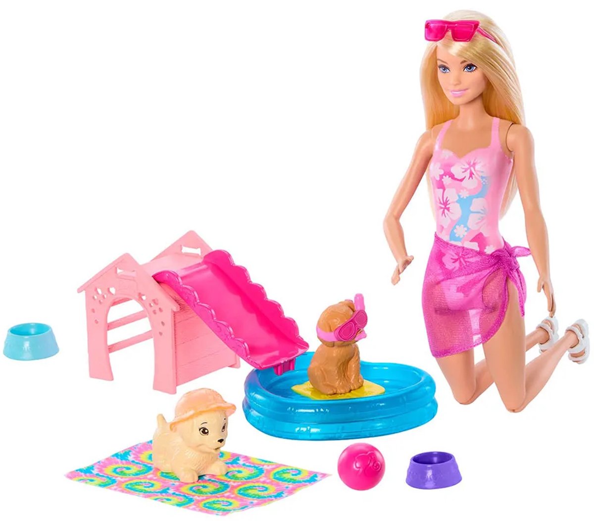 Barbie Zwemfeestje voor Puppy's – Speelset met Glijbaan & Hartvormig Zwembad — afbeelding 10