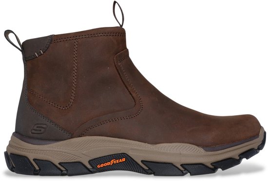 Bruine leren enkellaars met Goodyear zool en trekbandjes