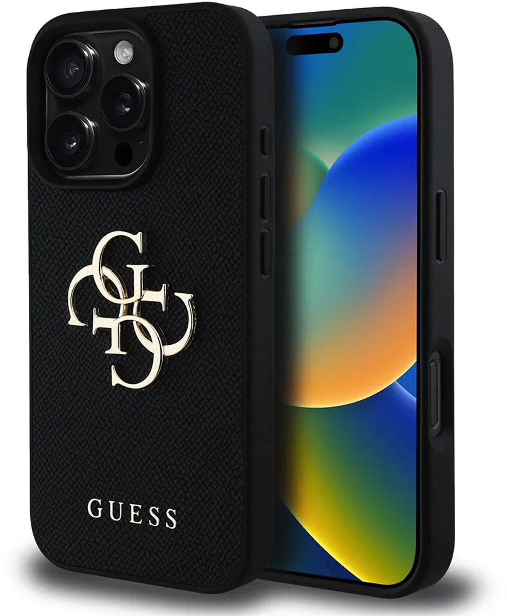 Guess telefoonhoesje voor iPhone 16 Pro - gegranuleerd - zwart