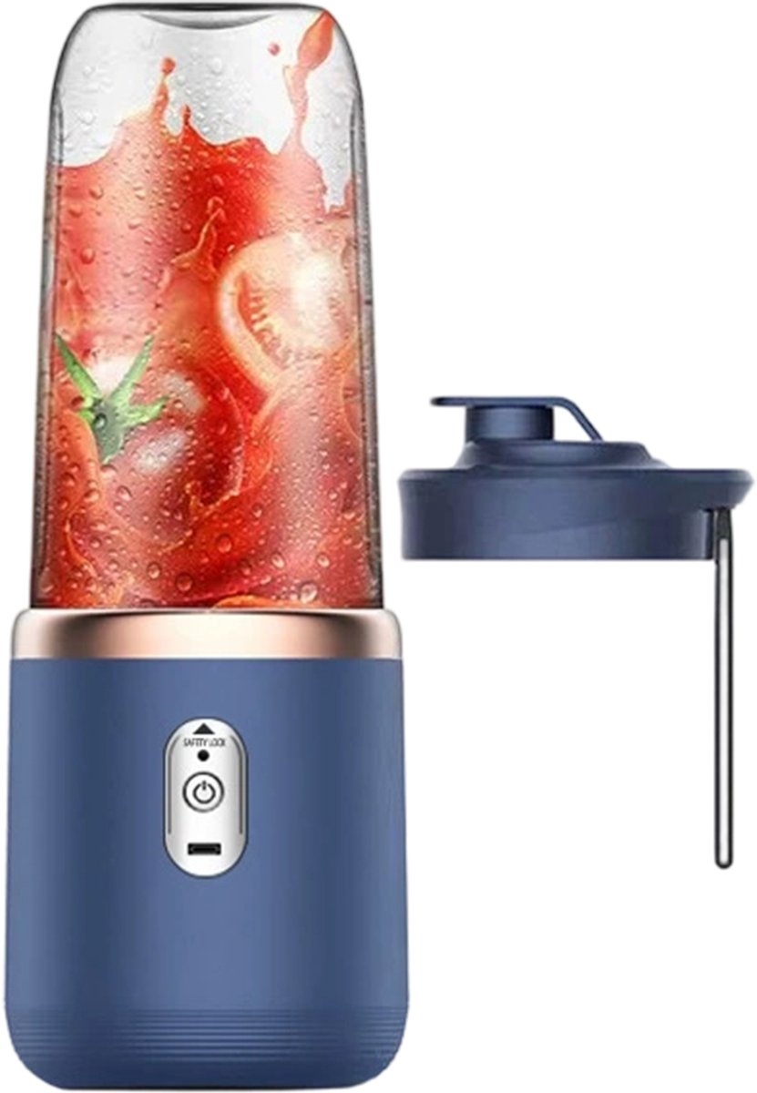 longziming -Mini Blender voor Smoothies en Shakes – Draagbare USB Oplaadbare Mixer met 6 Roestvrijstalen Messen, 450ml Smoothie Maker voor Thuis, Sport, Reizen en Outdoor Gebruik