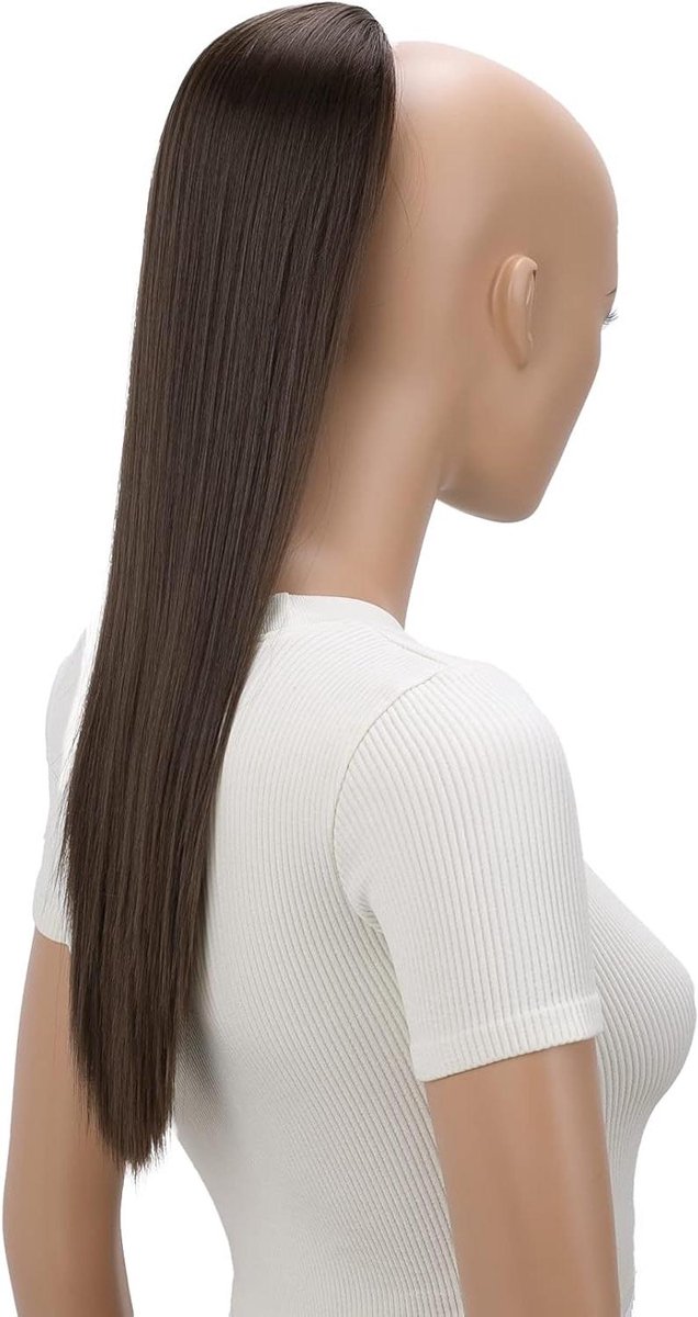 Provento - Pruik met vlecht en paardenstaart, haarextensies, glad haar in bruine kleur - 55 cm lang.