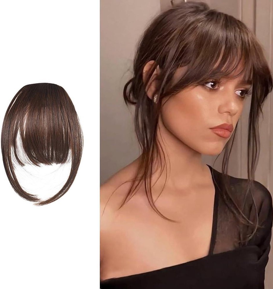 Provento - Haarsieraad met echt Remy-haar, fringen, natuurlijke bang, haarverlenging (bruin)