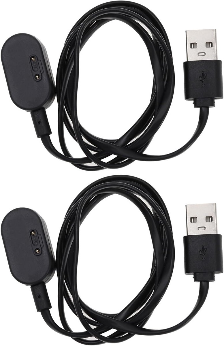 2 Stuks USB Oplaadkabel voor Smartwatch - 1 Meter Oplader Vervanging Zwart