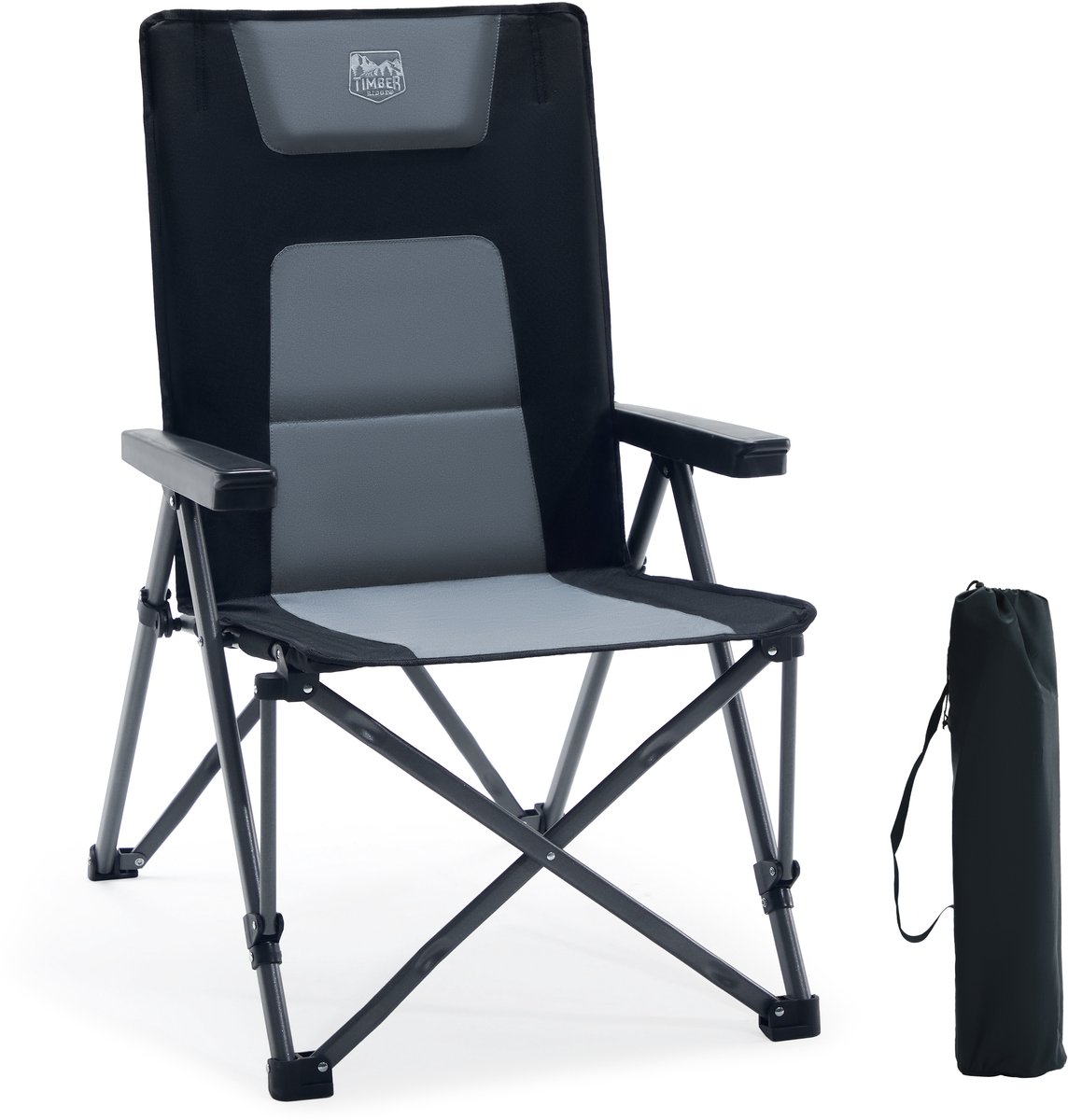 TIMBER RIDGE Campingstoel - Opvouwbaar - 4 Verstelbare Standen - 260 KG draagvermogen - Vouwstoel - Visstoel - Zwart