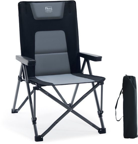 TIMBER RIDGE Campingstoel - Opvouwbaar - 4 Verstelbare Standen - 260 KG draagvermogen - Vouwstoel - Visstoel - Zwart