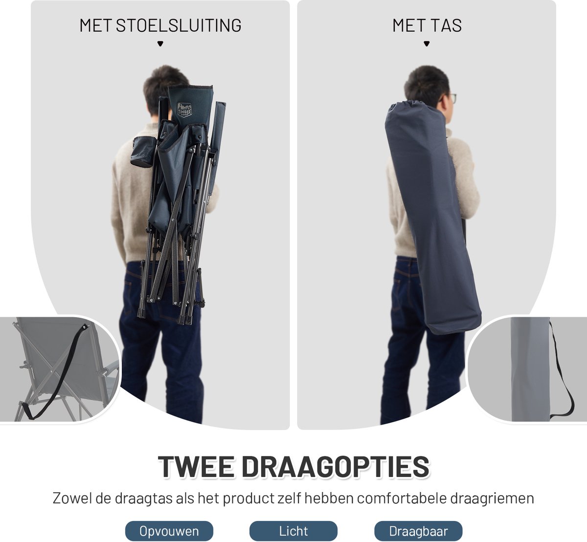 TIMBER RIDGE Campingstoel - Opvouwbaar & Stevig - 150KG draagvermogen - 55 cm zitbreedte - Hoge rugleuning - Met bekerhouder - Zwart — cadeau in Sport & Outdoor - foto 7