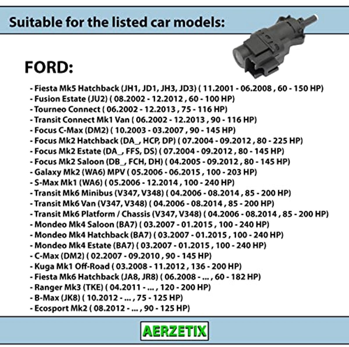 remlichtbescherming - aantal polen: 2 - compatibel met Ford 3M5T13480AC, 4832217, Land Rover LR032956, Mazda BR1A66490, Volvo 30773935