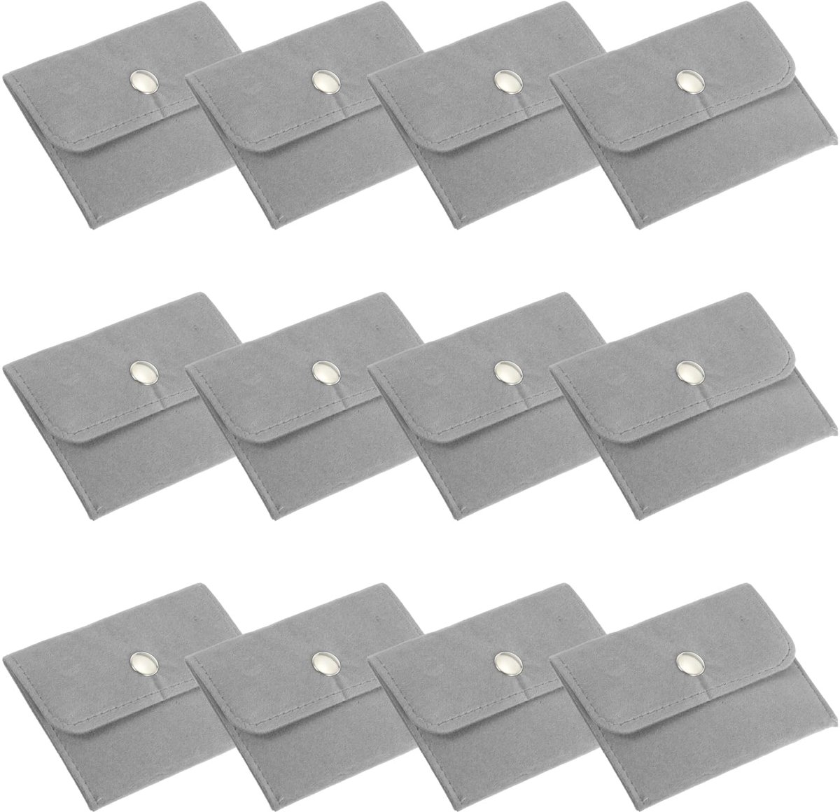 10x7,5 cm sieradenzakje, 12 stuks fluwelen zakjes met drukknop draagbare opbergtas voor oorbellen, armbanden, kettingen, ringen, horloge, grijs