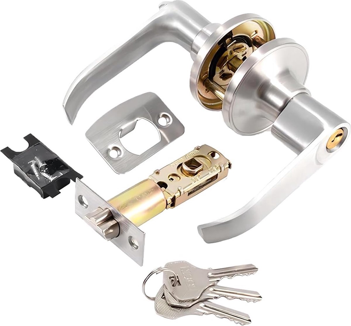 Stunq® Ronde deurkruk-combi-set, zichtwering deurhendel, deurgreep ingangslot, voor buiten- en huisdeuren hendel-deurgreep, sloten voor de badkameringang zilver