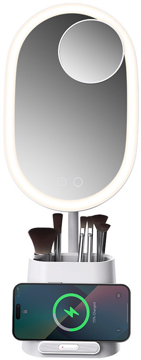 Draadloze telefoonoplader, make-uplampje voor de spiegel, make-up opbergtas, verstelbare make-upspiegel met invullicht