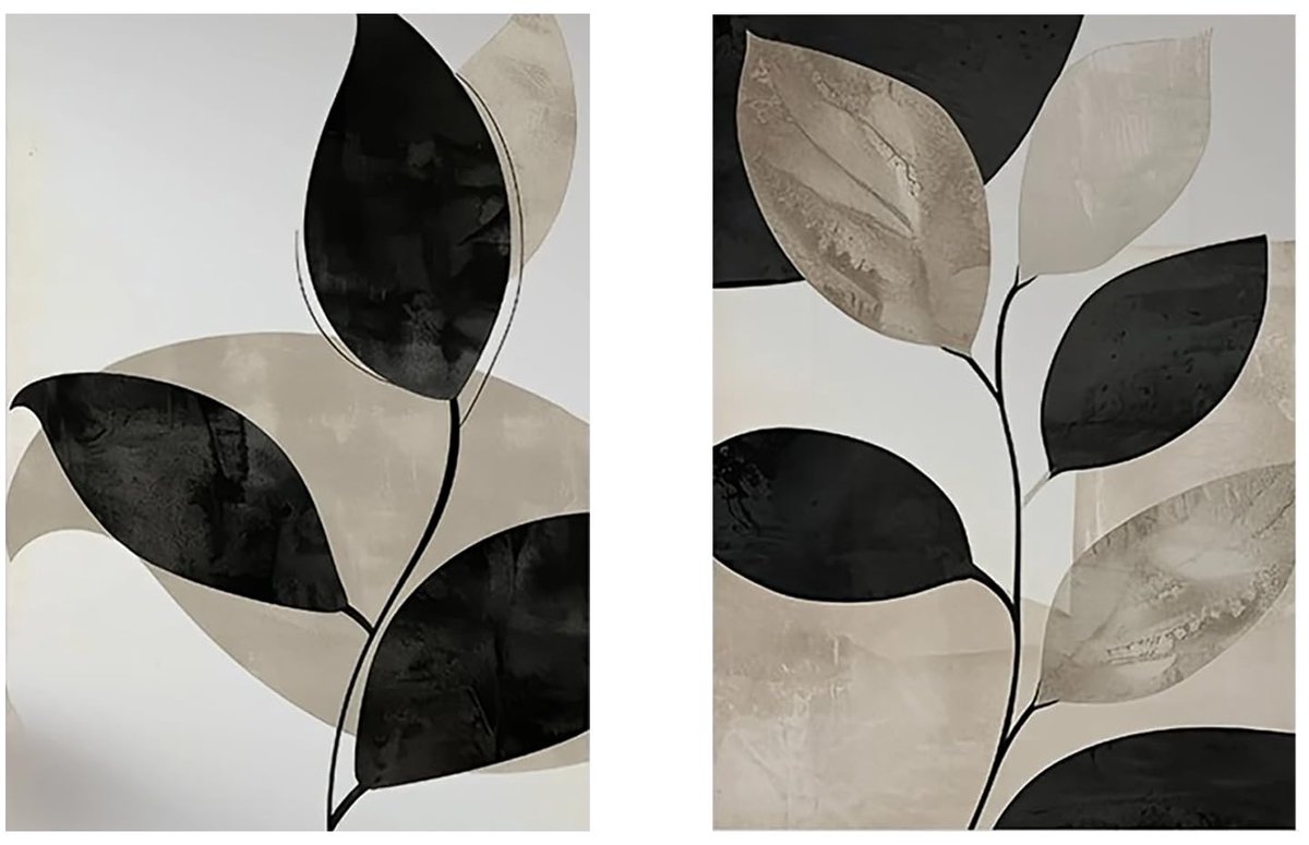 Unyqoos Set van twee abstracte zwart-wit wandposters voor stijlvolle inrichting zwart beige