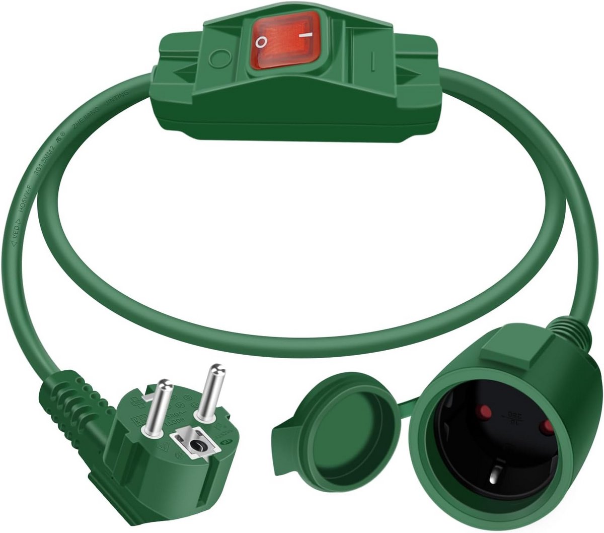 Geaarde Verlengsnoer met Schakelaar 1.5 Meter 3x1.0mm² Groen