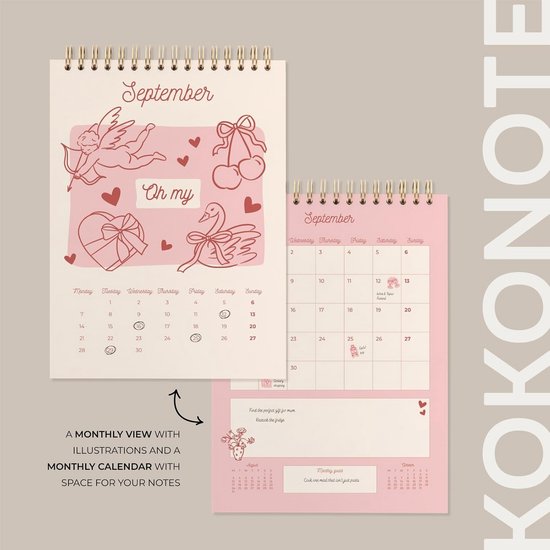 ZORVYN 1 x bureaukalender 2026 met spiraalbinding, maandoverzicht, voor