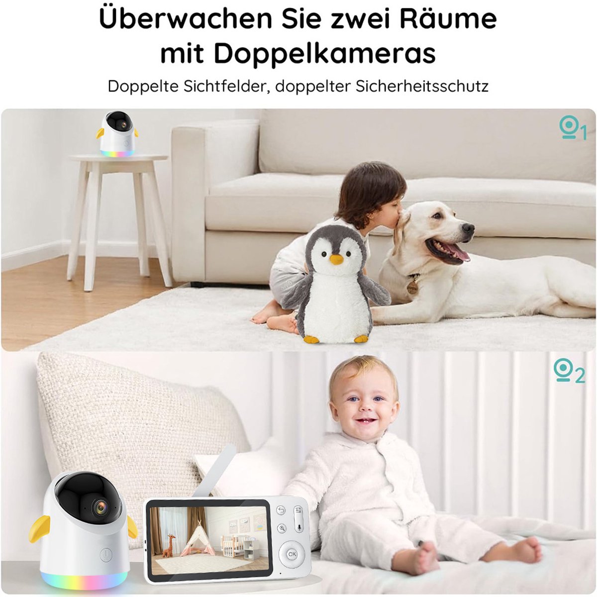 Wifi Baby Monitor - Babyfoon Met Camera 2K 3MPx - Babyfoon met 5 inch scherm - Splitscreen - Full HD Resolutie - Slaapliedjes - Temperatuur - Alexa & Google - Terugspreekfunctie - Video & Audio – foto 2