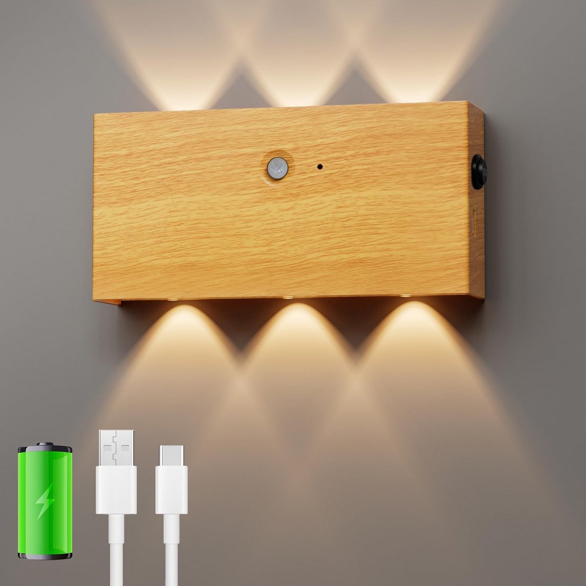 Draaibaar Draadloos LED Wandlamp met Bewegingssensor – Oplaadbaar – 3 Kleurtemperaturen