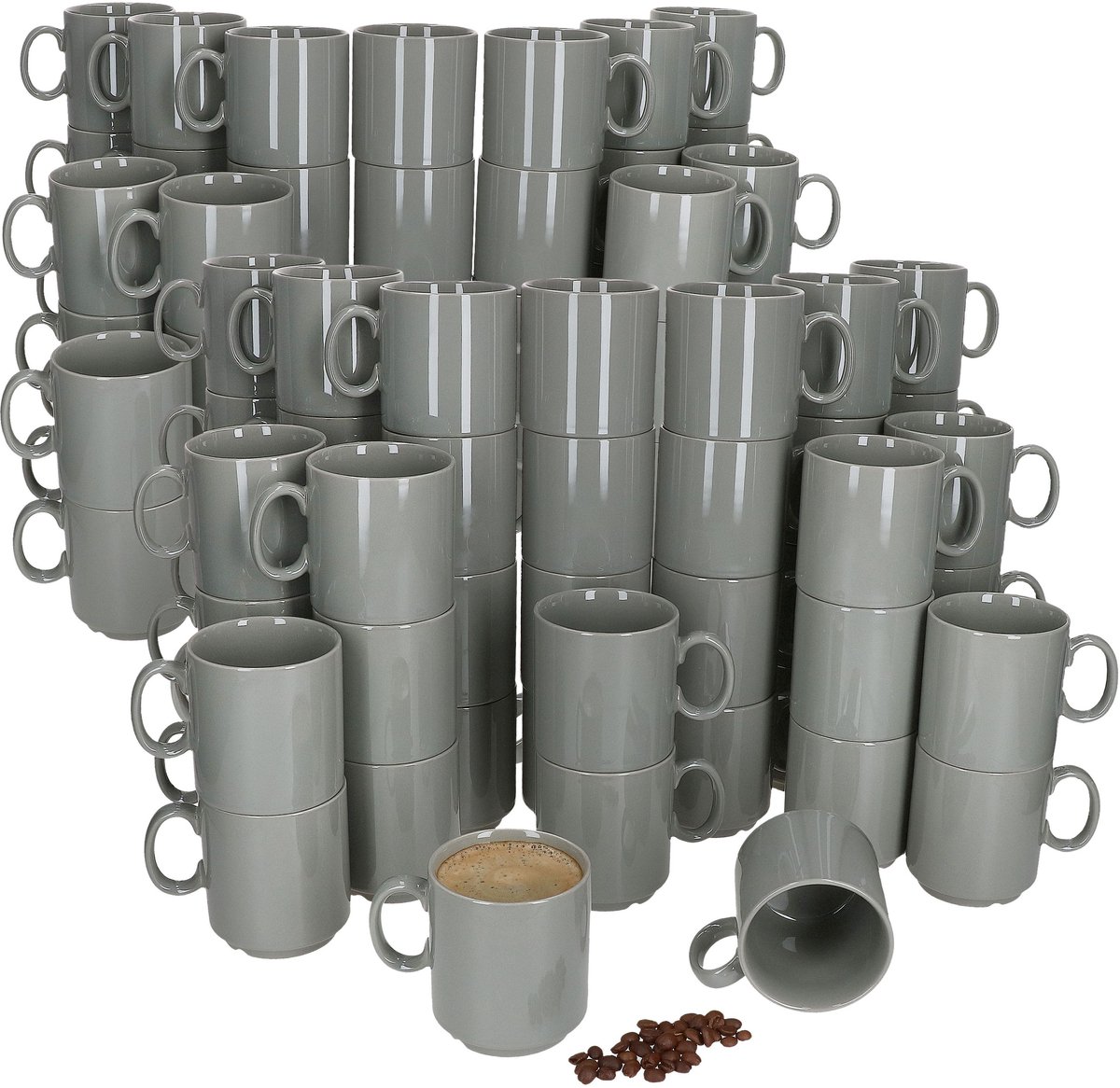 Set van 96 EVENT stapelbare koffiemokken GRIJS porselein 250 ml