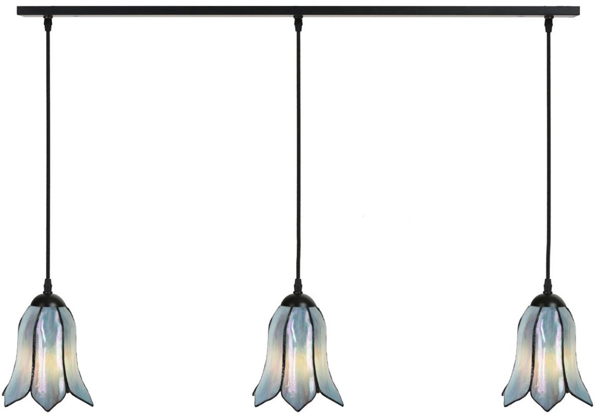 Coloured by Art 3 x Tiffany Gentian Blue lampen aan plafondbalk - Art Deco Trade Lichtblauw