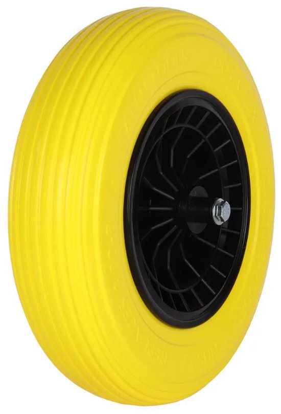 Talen Tools - Kruiwagenwiel 40x8cm PU, Anti lek, plastic velg met rollager, Draagvermogen 200kg, asgat 20mm INCL. 130mm AS - Professionele kwaliteit van Merkloos	 — afbeelding 3