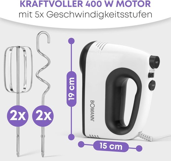 Krachtige handmixer met 400 watt motor - 5 snelheden - Turbostand - Inclusief roestvrijstalen garde en kneedhaak van Philips — afbeelding 4