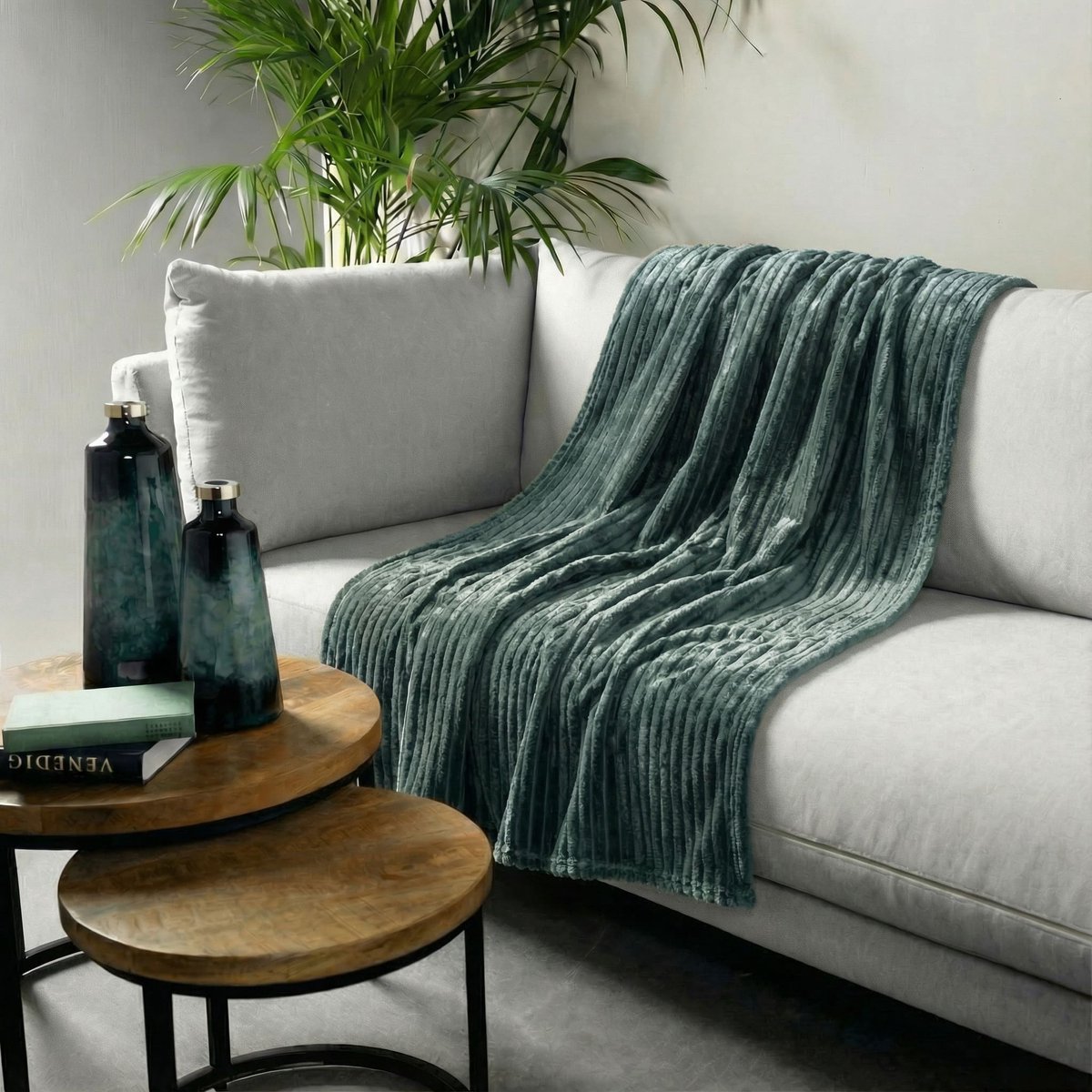 Dutch Decor Plaid 140x180 cm - MARTHY – superzacht, warm, donzig, rib design – sage groen Blauwgroen
