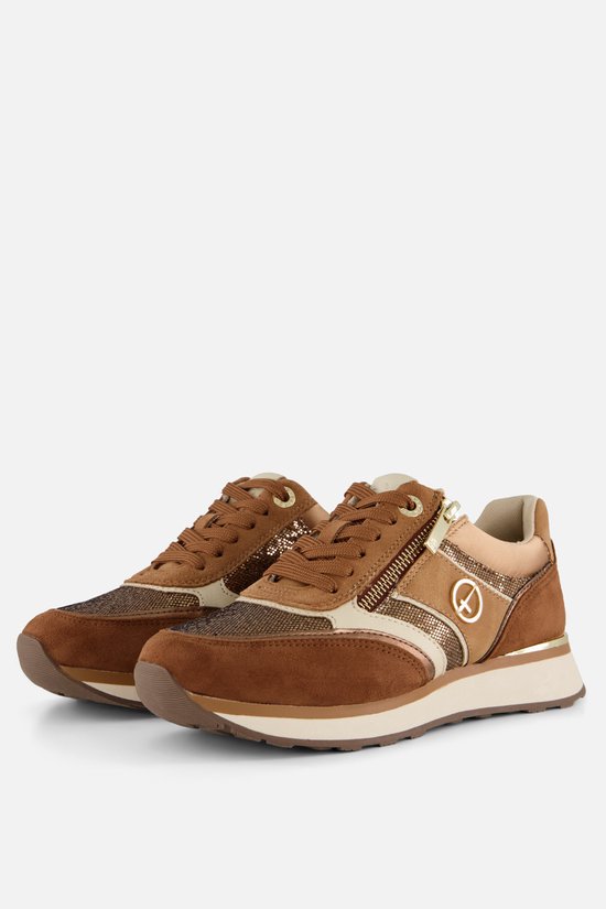 Paire de sneakers Tamaris marron avec paillettes dorées et fermeture éclair