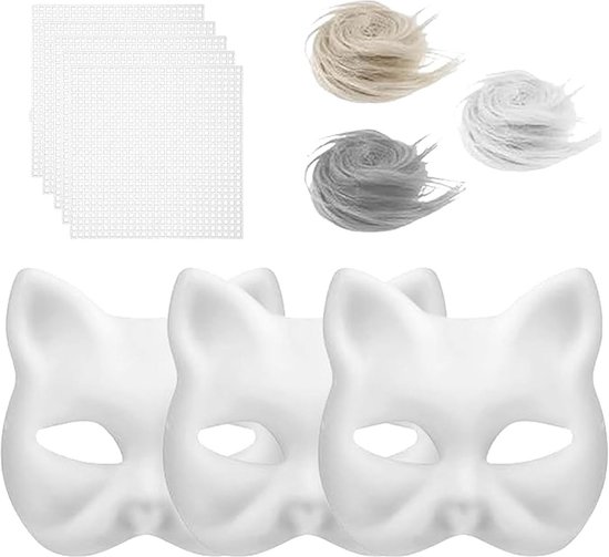 Set van 3 Ongeverfde Maskers met Ooggaas voor Knutselen en Feesten
