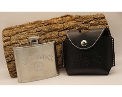 Whiskey drankflacon in leer tasje Jack Daniel's - drinkflesje Jack Daniel's - drankflacon Jack Daniel's - sterke drankflesje rvs Jack Daniel's - cadeau artikelen Jack Daniel's - Originele Licensed Jack Daniel's drank fles - heupfles voor sterke drank