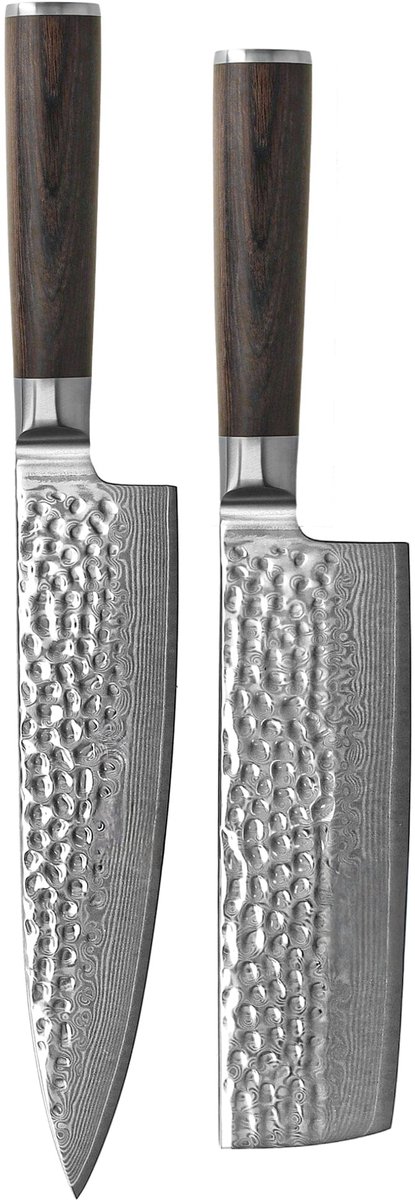 Shinrai Knives - Hammered Damast BR 2-delige Messenset - Koksmes + Nakiri
