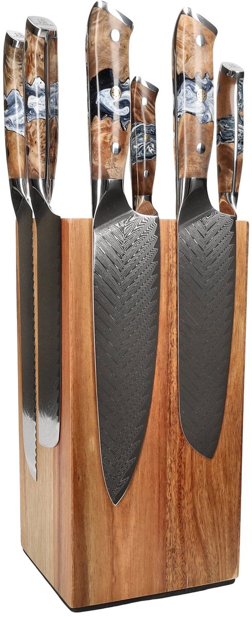 Shinrai Knives - Eclipse 6-delige Messenset + Messenblok Rotate - Vleesmes - Hakmes