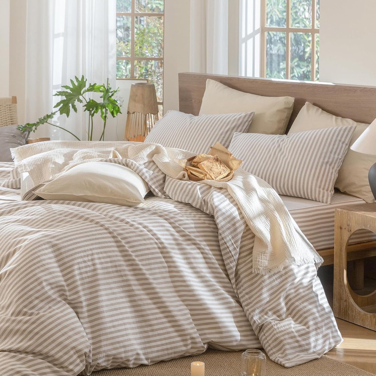 Unyqoos Luxe katoenen beddengoedset met ritssluiting voor allergievriendelijke slaap beige
