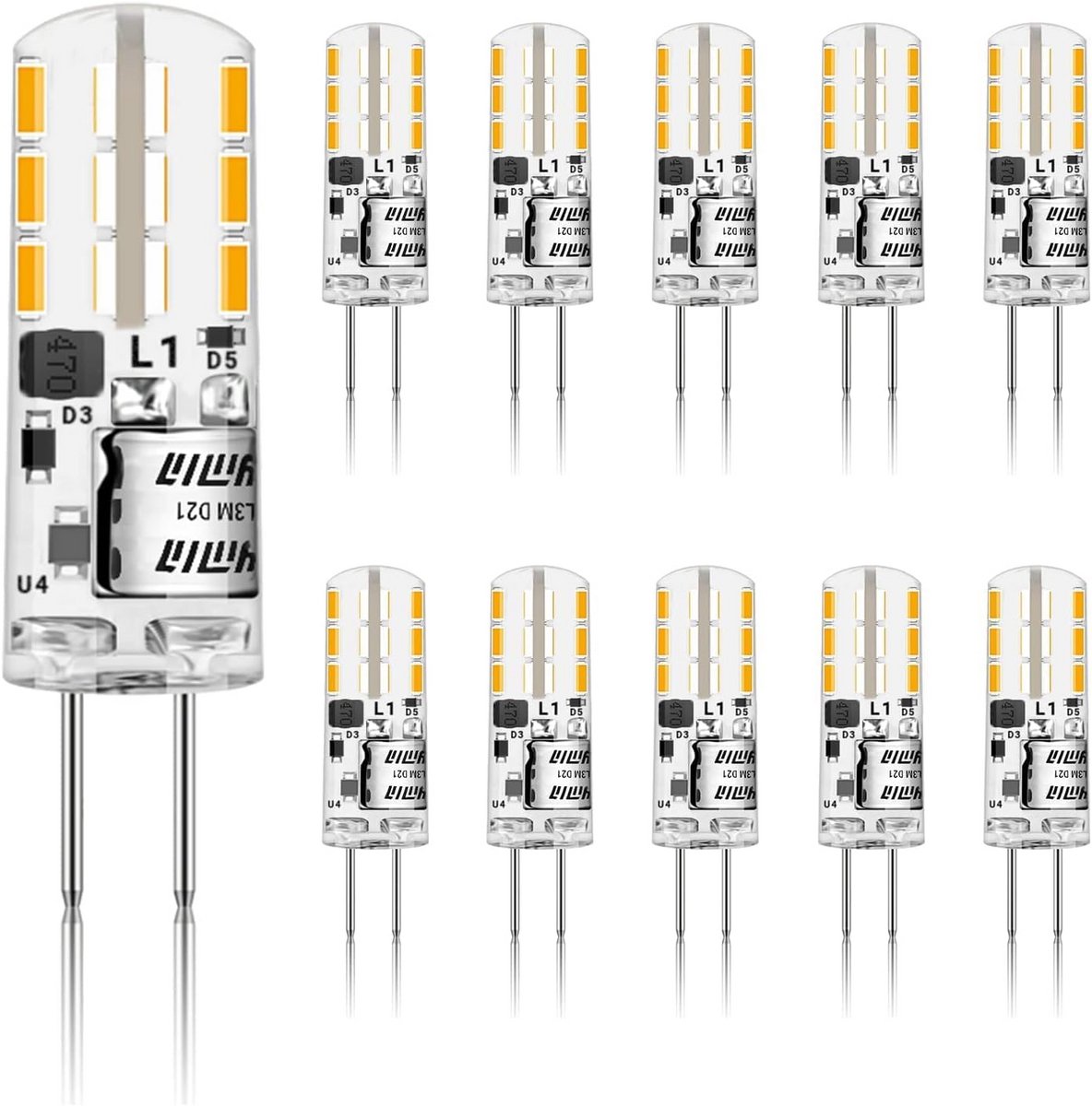 G4 LED-lampen 1,2W AC/DC 12V - 2700K warmwit - 120 lumen - 360° stralingshoek - niet dimbaar - 10 stuks