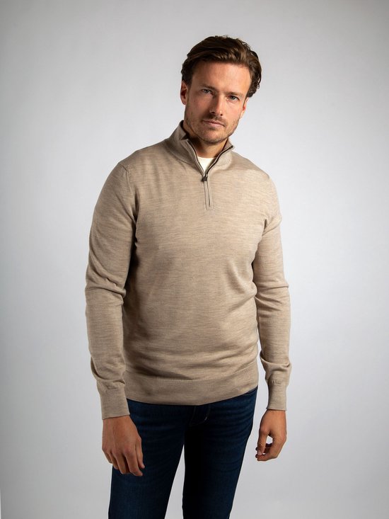 Pull demi- Zip en laine mérinos sable - Taille L - Homme - Pull Skipper - Pull Skipper zippé - Adulte homme