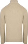 Achterkant van de beige trui met ritssluiting.