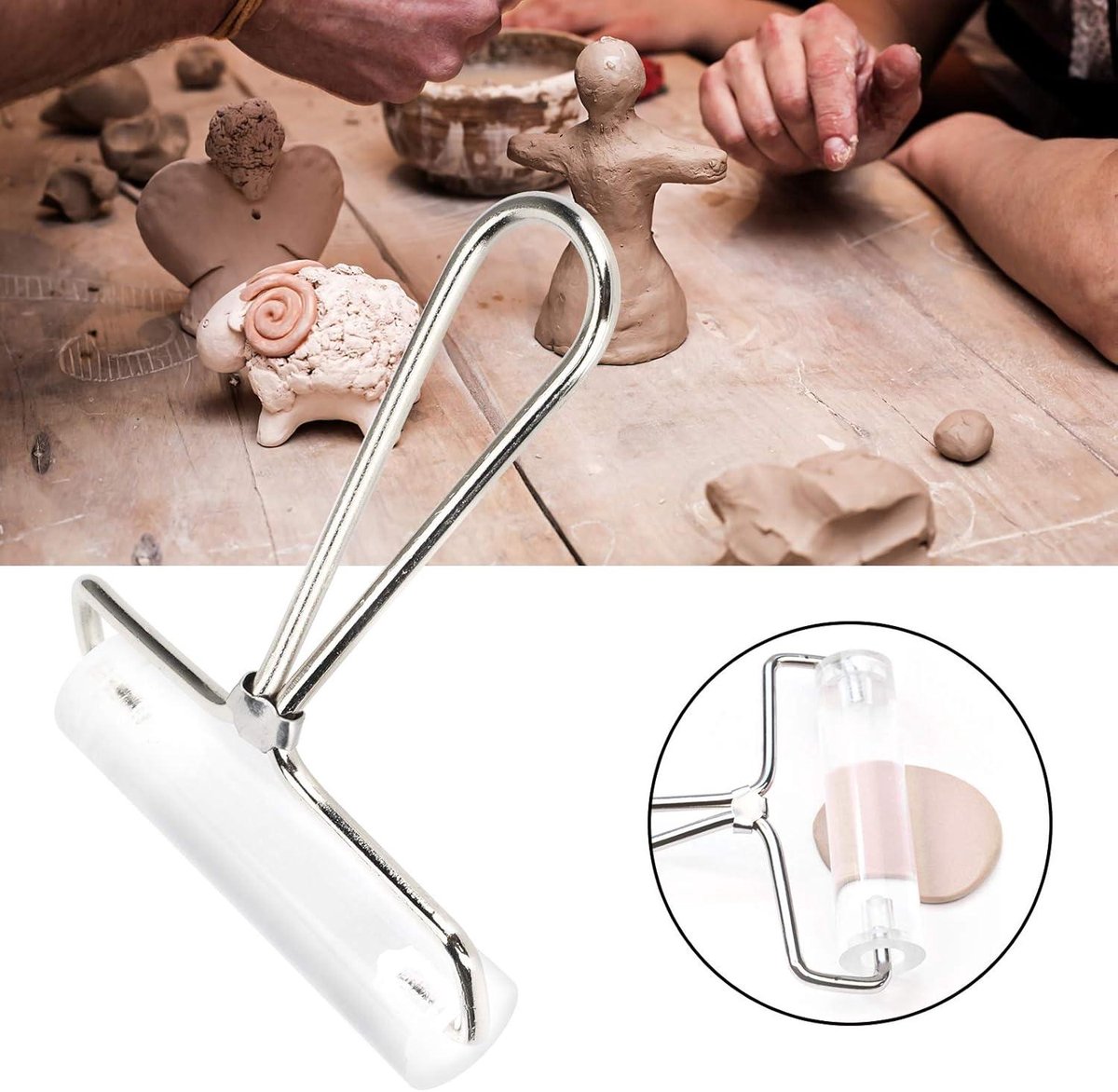Ronte - Acryl Clay Roller met Transparante Klei Pottery Deegroller en RVS Handvat