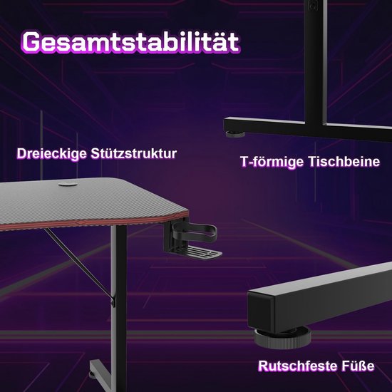 Gaming Tafel 180 x 60 cm - Zwart met Headsethouder en Beershouder van Merkloos — afbeelding 4