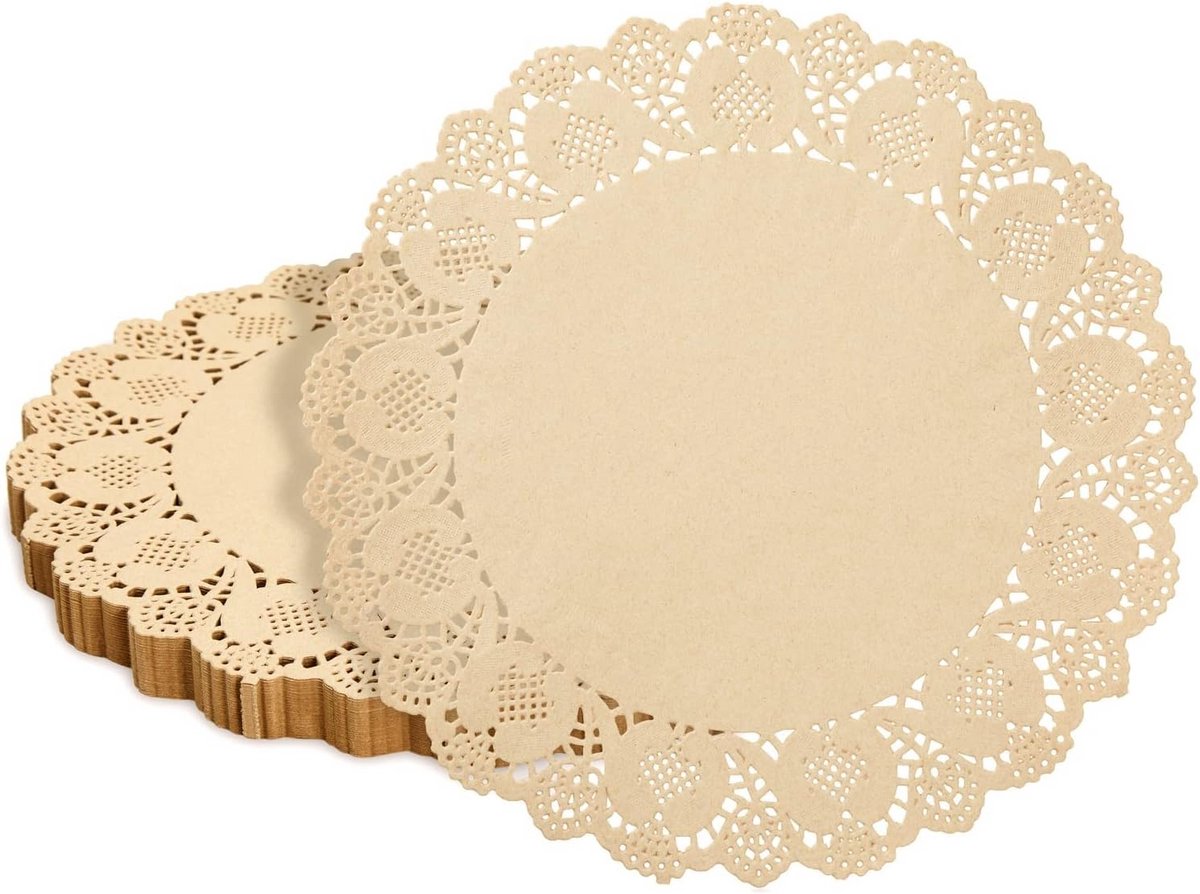 Ronde papieren doilies 30,5 cm - Kant design, 250 stuks, bruin