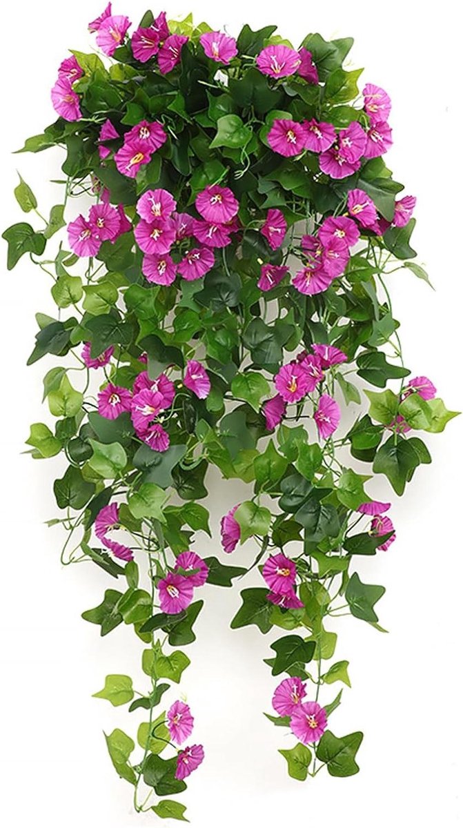Ronte - Hangende Kunstplanten voor Balkon - Paarse Petunia - Set van 2 - Kunstmatige Hangbloemen - Kunstzijden Bloemen - Plastic Hangplanten - Decoratieve Bloemen