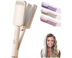 Krultang - Krultang voor golven - Krultang voor beach waves - Ionische krultang voor diepe golven - Keramische krultang met drie cilinders - Geschikt voor krullen en stijlen - Anti-verbranding-15.5*6*4.5cm-Gebroken wit