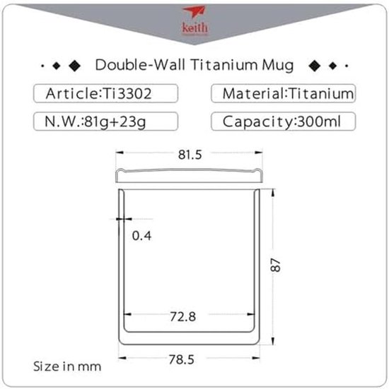 Dubbelwandige Titanium Mok met Deksel - Lichte Reismok voor Koffie en Thee — afbeelding 3