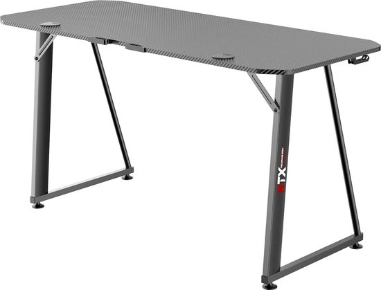 Gaming Bureau 140x60 cm met Kabelgeleiding, Hoofdtelefoonhouder en Bekerhouder - Carbon Tafelblad van Merkloos — afbeelding 5