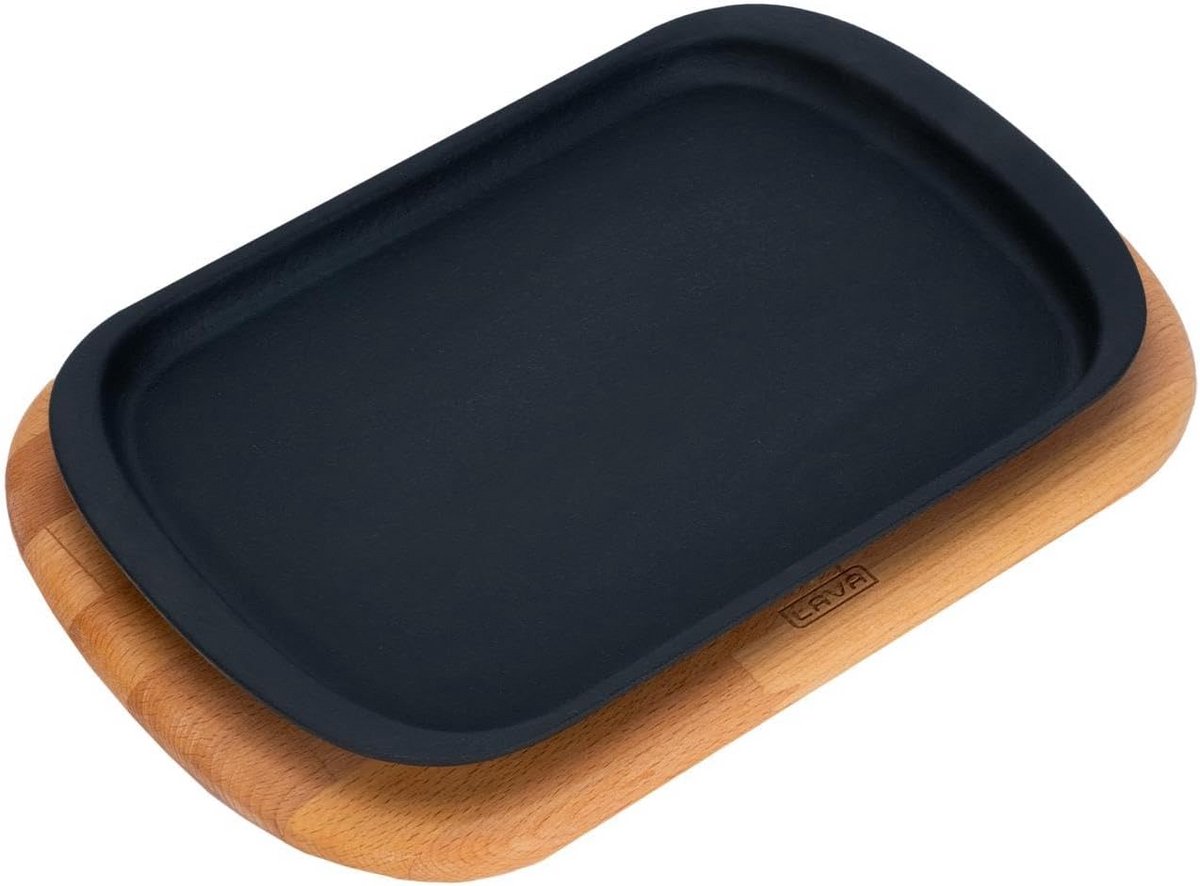 Gietijzeren serveerplank met houten handvat 32 x 20 cm