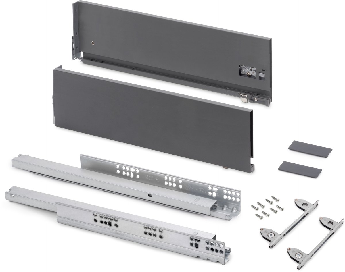 Emuca Buitenste lade Vertex, met 3D-regeling, hoogte 178mm, 40kg, diepte 550mm, Staal, Antracietgrij