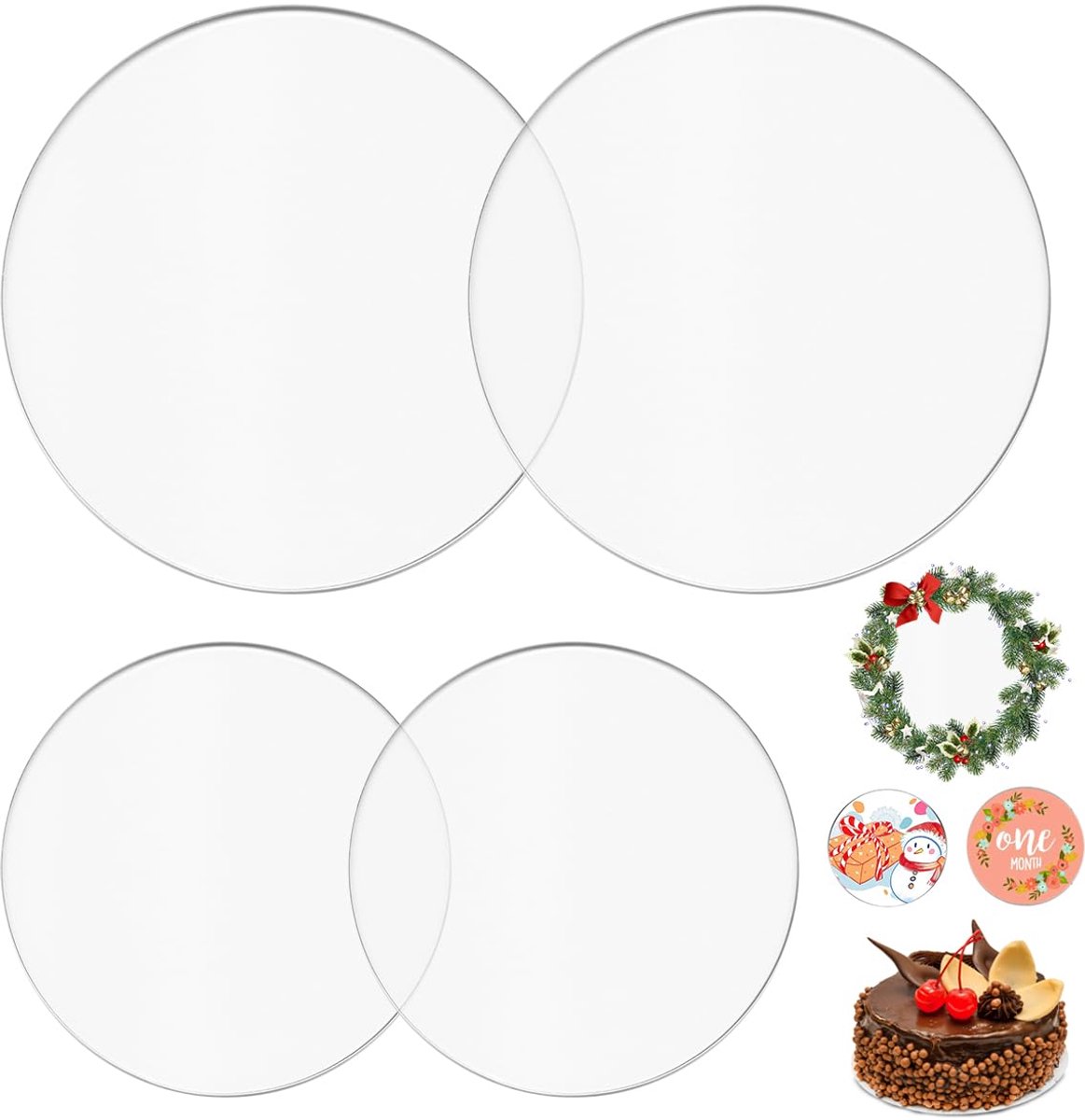 Unyqoos® Set van vier transparante acryl taartplateaus voor veelzijdig gebruik