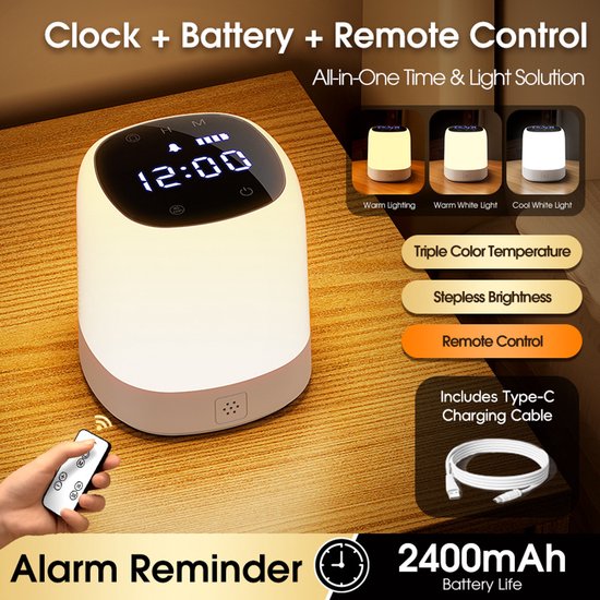 Nachtlampje voor op de klok, slaapkamer, multifunctioneel, afstandsbediening, oogvriendelijk voor borstvoeding, slaap, oplaadbaar nachtlampje, bedlamp — afbeelding 4