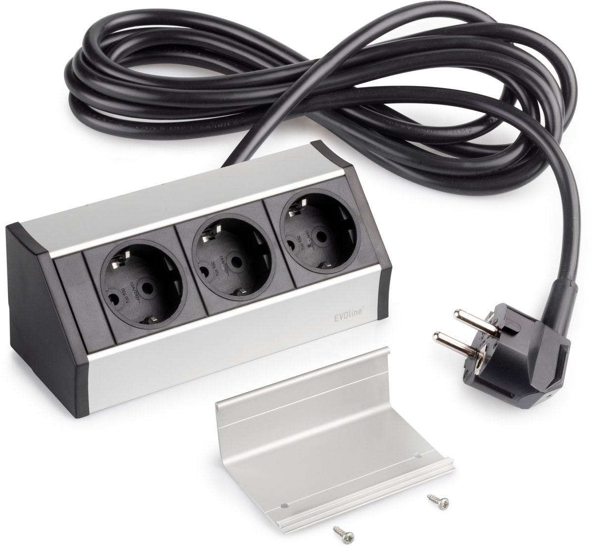 Emuca opbouw multistekkerdoos V Dock, 3 x Schuko-aansluiting, Plastic en Aluminium, Matt geanodiseer
