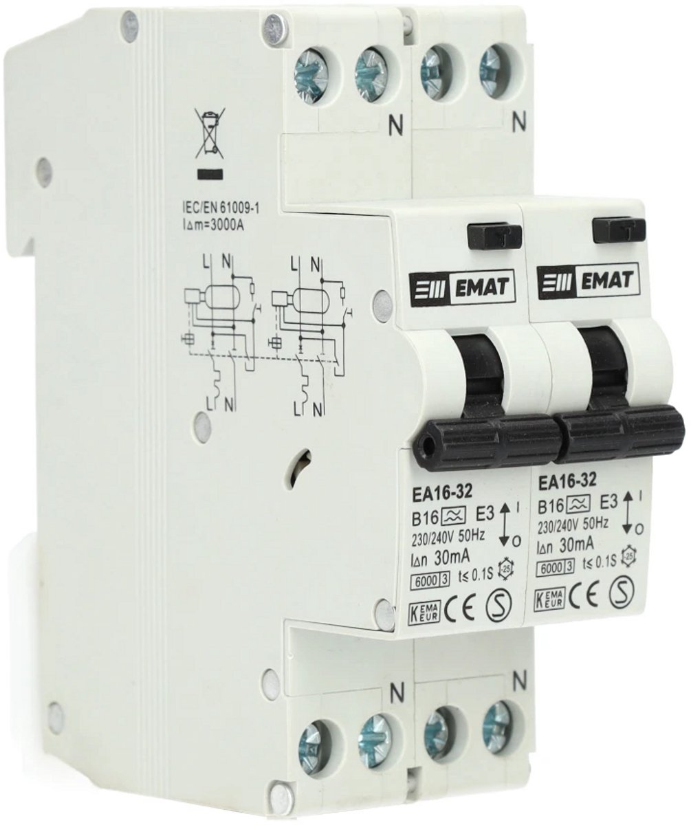 EMAT fornuisgroep aardlekautomaat 2-polig+2 nul 16A B-kar 30mA(85003002)