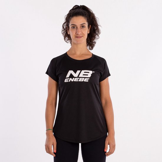 Zwarte Enebe sport T-shirt met witte opdruk op de borst.