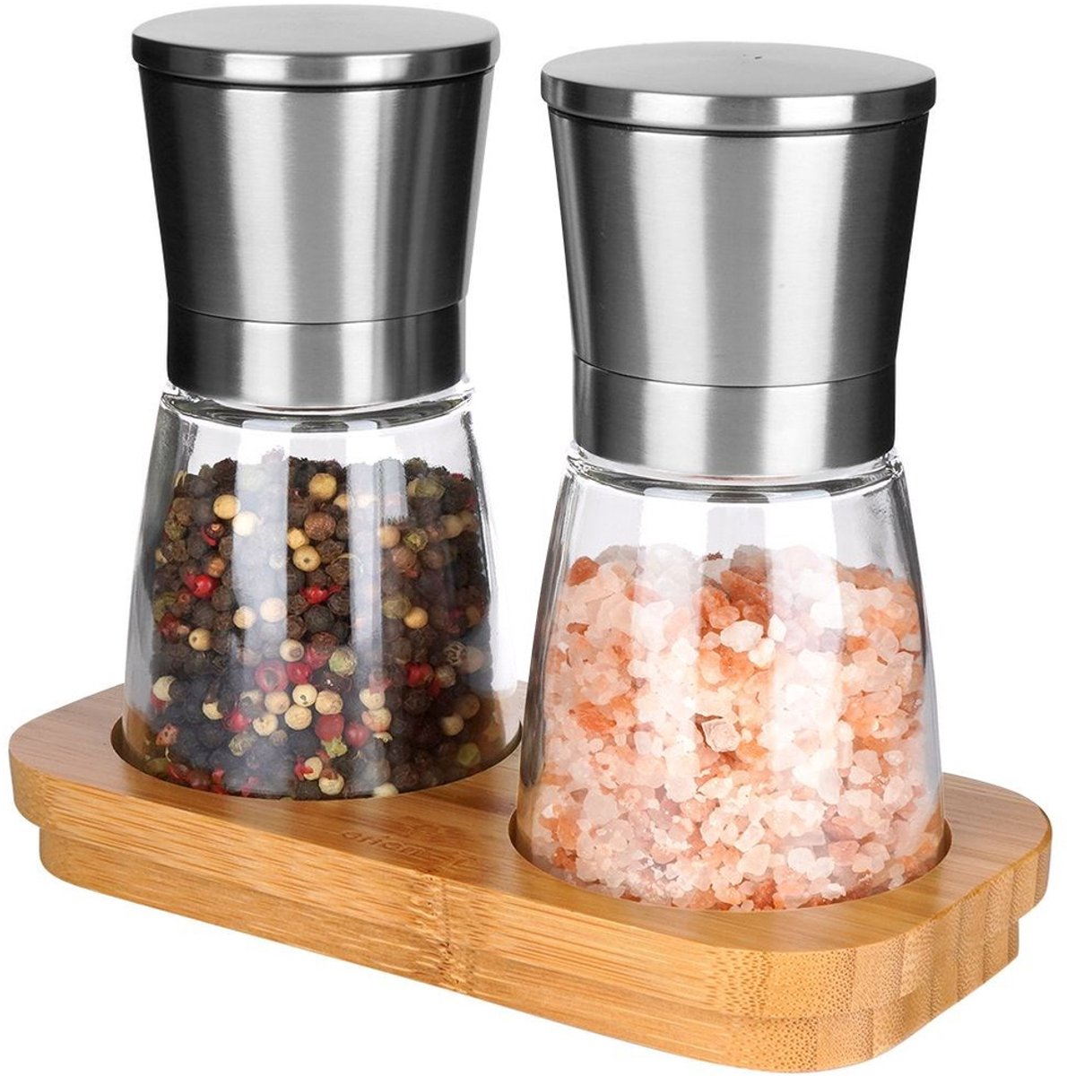 Orion - Molen voor Peper en Zout - 14.5 cm - Bambus Standaard - Incl. Twee Molen