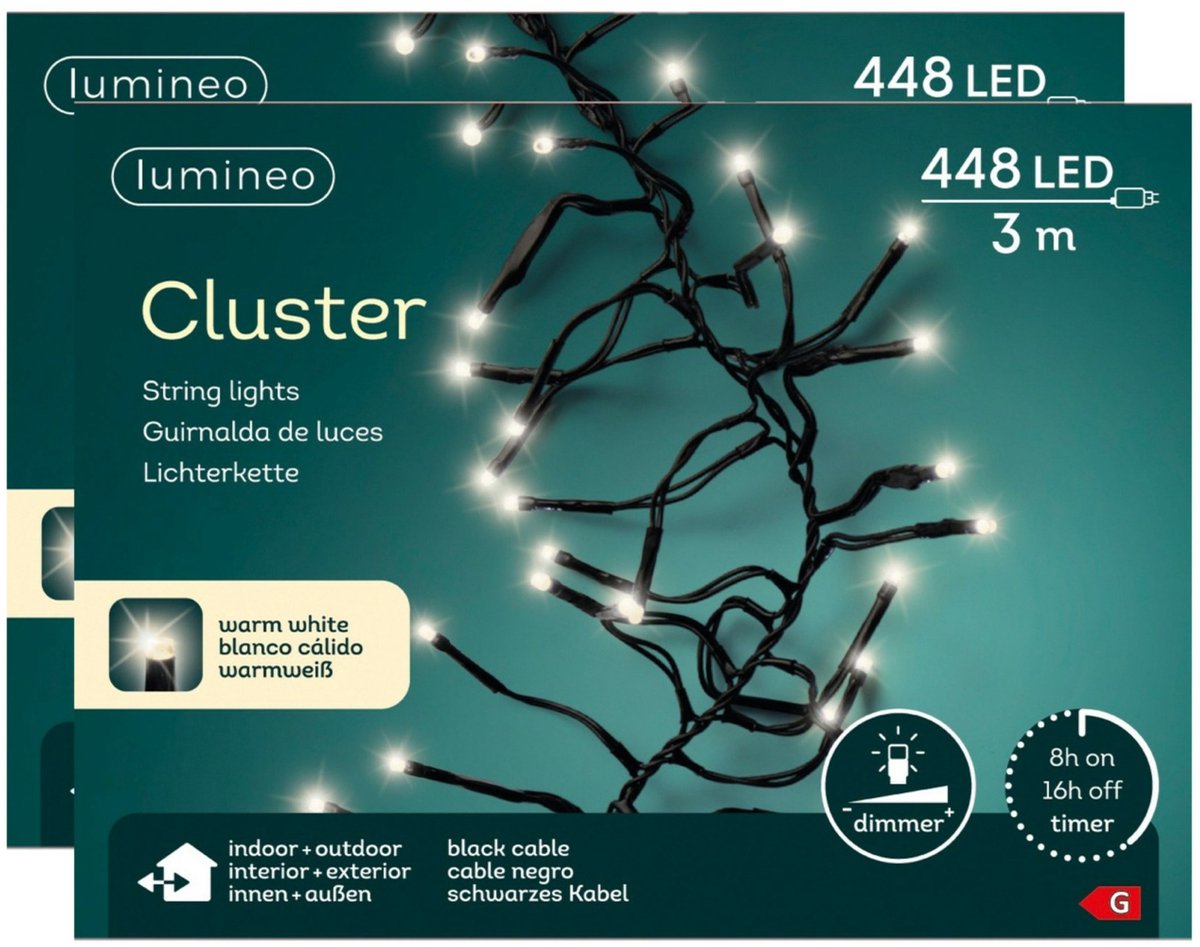 Lumineo Clusterverlichting - 2x - warm wit - 448 leds - 420 cm - kerstverlichting